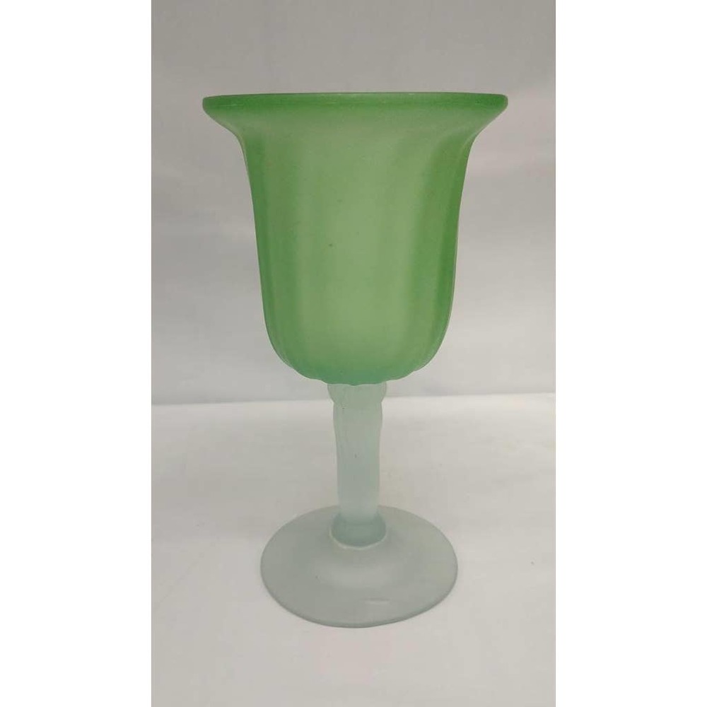 Hand Blown Frosted Green White Stemmed Wine Glasses Goblets Mexico Hand Blown